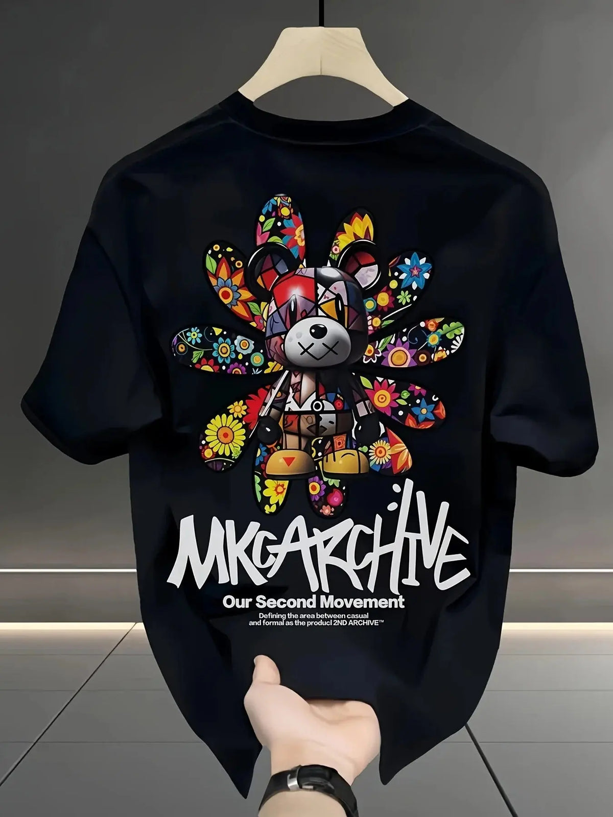 Men's Graphic Cotton T-Shirt With Sunflower Bear Print