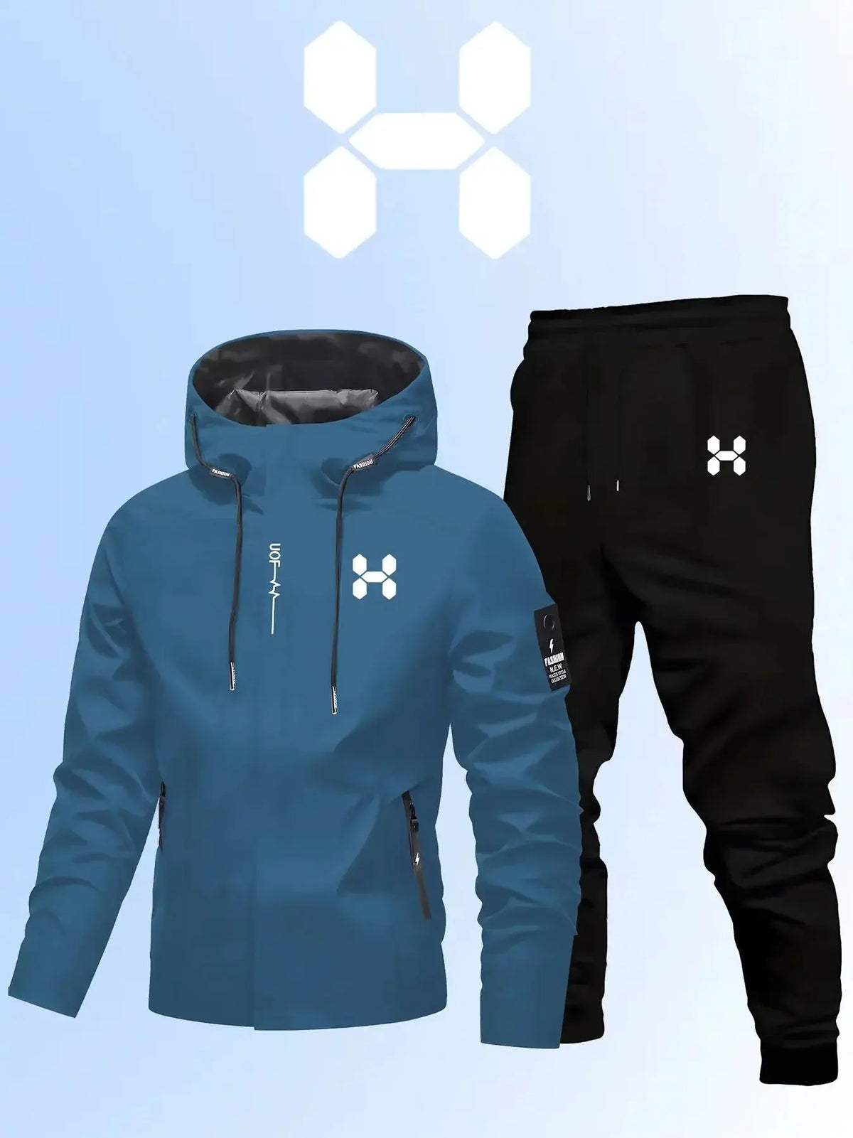 3 Culoare Trening Bărbați Din Fleece cu Glugă și Pantaloni Cu Fermuar