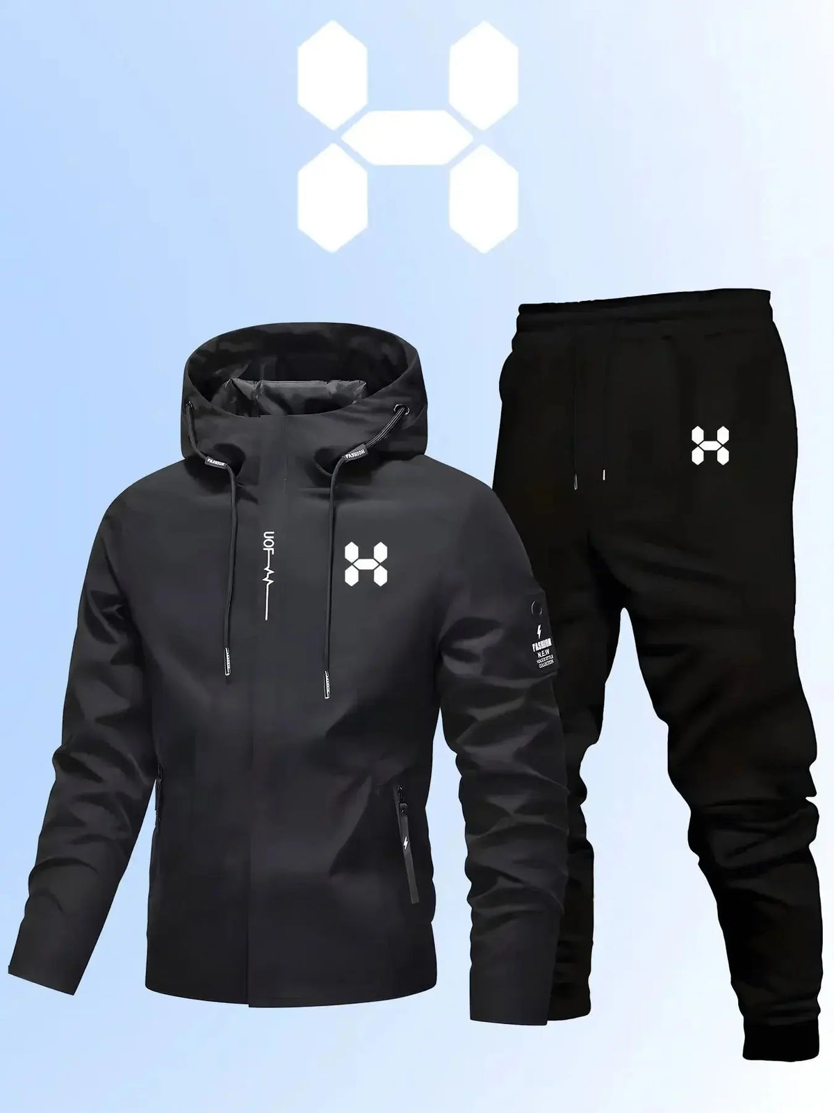2 Culoare Trening Bărbați Din Fleece cu Glugă și Pantaloni Cu Fermuar
