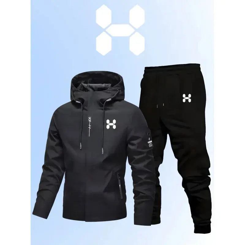 Trening Bărbați Din Fleece cu Glugă și Pantaloni Cu Fermuar