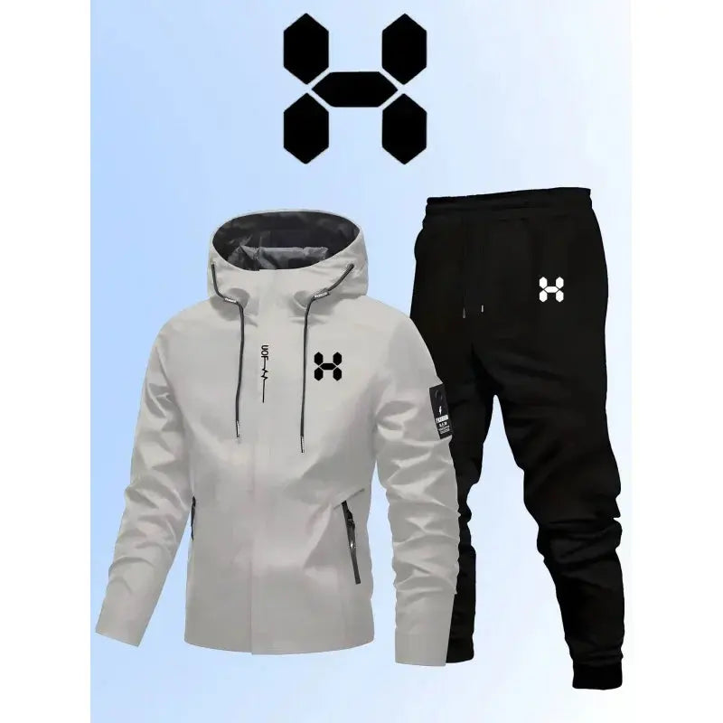 Trening Bărbați Din Fleece cu Glugă și Pantaloni Cu Fermuar