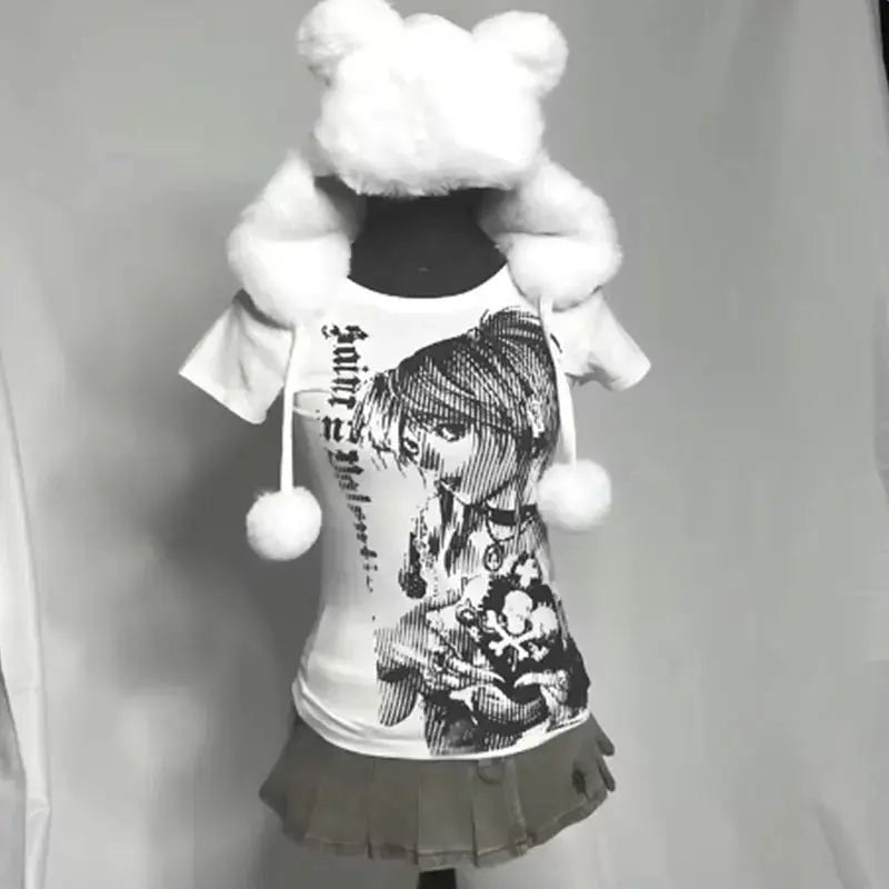 Tricou Streetwear Y2K Print Text Femei - detaliu material