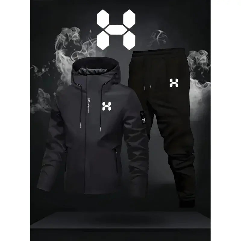 Trening Bărbați Din Fleece cu Glugă și Pantaloni Cu Fermuar