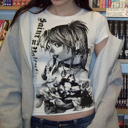 Tricou Streetwear Y2K Print Text Femei - detaliu print