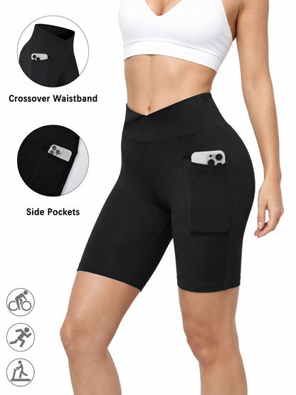 Pantaloni scurți sport biker negri high waist femei